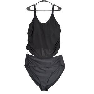 Adore Me Women's 2X 2-Piece Tankini Swimsuit Bathing Suit Black Sheer Padded Bra